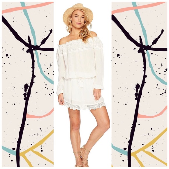 Ivory Drawstring Drop Waist Off-The-Shoulder Dress - Picture 8 of 8